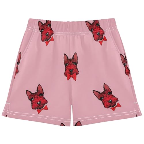 Girls Athletic Shorts Cute Scottie Terriers Dogs Pink Kids Summer Activewear Comfy Shorts Personalized Teens, X-Small
