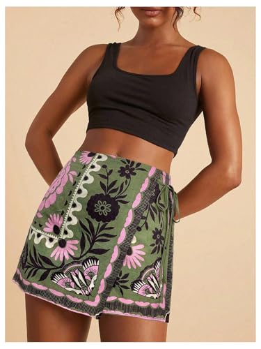 Image of SweatyRocks Women's Boho Mini Skirts Floral Shorts Tie Side Wrap Skorts
