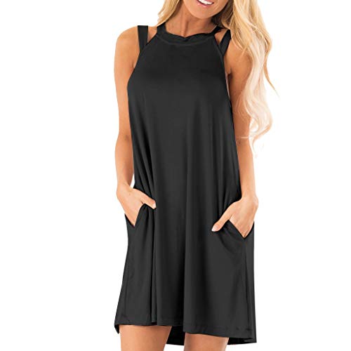 Sunnywill Women Dress, Fashion Women Dress Sleeveless Casual Pockets Hollow Short Mini Dress Dress Womens Stylish Slim Fit Mini Dress A-line Dress Black