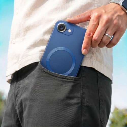 Image of amazon basics Premium Mag-Safe Case for iPhone 16E | Shockproof & Anti-Scratch Cover | Soft Silicone with Wireless Charging | Camera Lens Guard - Blue