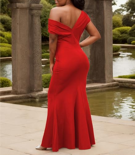 Image of Formal Dresses for Women Elegant Off Shoulder Evening Party Gowns Sexy Bodycon Ruched Prom Wedding Guest Dress