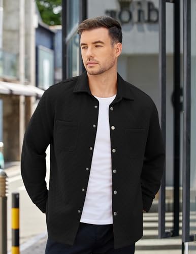 Image of COOFANDY Mens Shacket Long Sleeve Shirt Jacket with Pockets Lightweight Quilted Overshirt