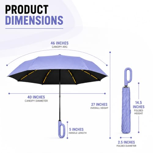Image of Vasukie Compact Travel Umbrella with Ergonomic C-Shaped Handle, Wind Resistant Folding Umbrella for Men & Women, Lightweight Portable Umbrella for Travel, Office & Daily Use