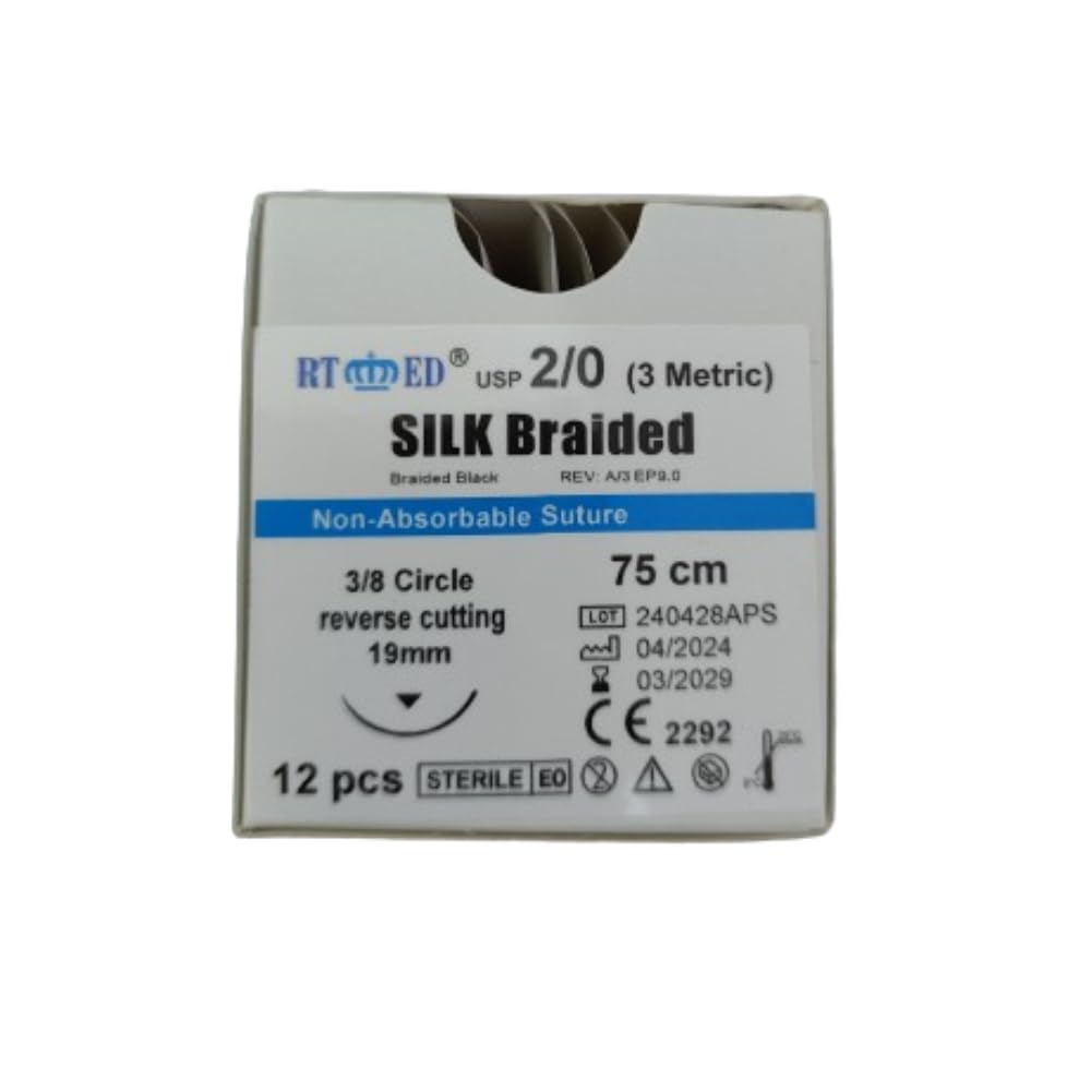 B-Arm Silk Surgical Suturing Thread (Pack of 12) Non-absorbable USP 2-0/3 Metric |19mm Reverse Cutting Needle Included in Each Pack | Suture Thread and Needle Set | Ideal Suture thread for surgery (B0D7HYNXDZ) Amazon Price History, Amazon Price Tracker