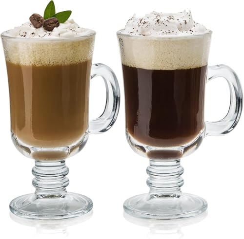 Image of PrimeWorld Glass Coffee Mugs - Set of 2, 230 ml | Clear Glass Latte Cups with Handle | Cappuccino, Hot Chocolate, Tea & Coffee Mugs for Hot Beverages