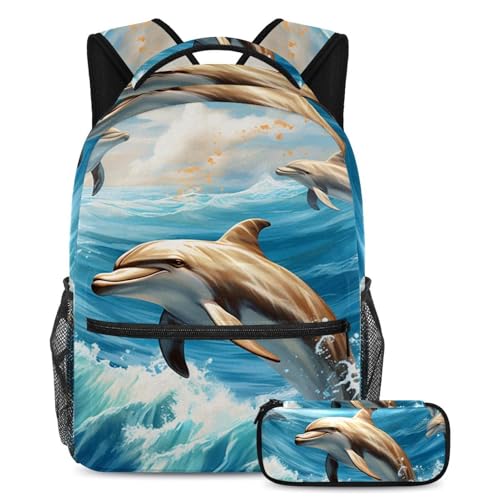 Cartable baleine océan avec trousse pour garçon et fille