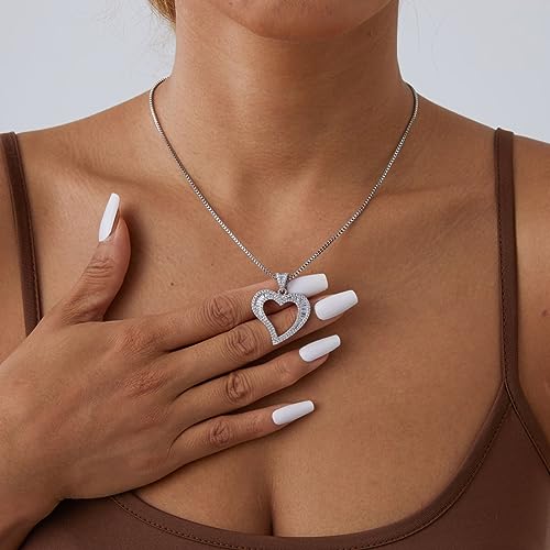 Silver/Gold Heart Necklace for Women, White Gold Love Necklace with Cubic Zirconia, Cute Dainty Bling Jewelry, Mothers Day Gifts, Hip Hop Gold Heart Pendant3