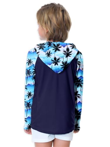 Image of AOBUTE Unisex Kids Long Sleeve Hoodie Rash Guard Boys UPF 50+ Swim Top with Thumb Hole 3-12 Years