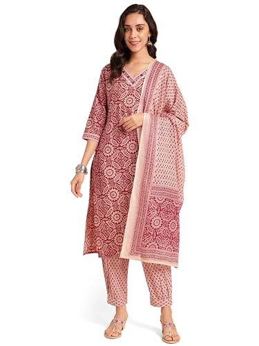Image of MIRCHI FASHION Women's Straight Fit Pure Cotton Printed Kurta Set with Dupatta and Trouser