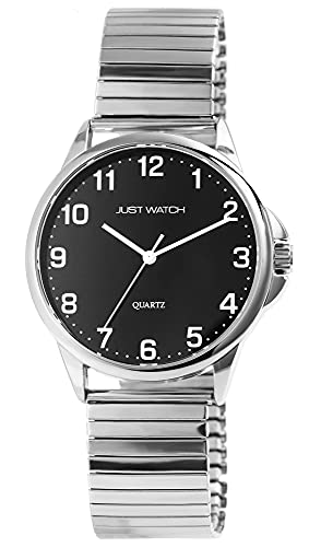 Just Watch Orologio da uomo in acciaio inox, elegante, classico, analogico, al quarzo, JW20161, Argento nero, Bracciale