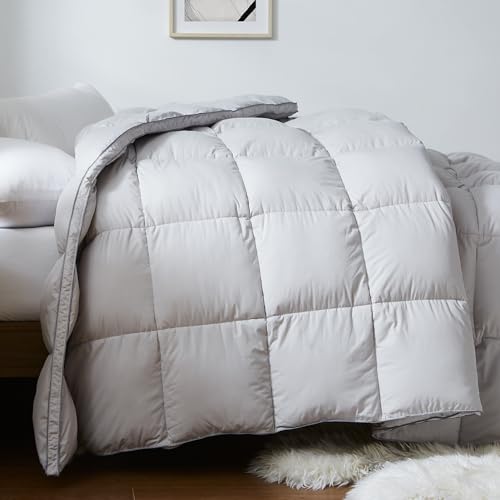 HomeMate Goose Down Comforter Queen Size - Grey Duvet Insert Baffle Box All Seasons Ultra Soft Feather with 45oz Filled Hotel Collection 90 x Inch