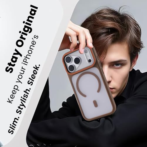 Image of AIBEX Magnetic Compatible Shockproof Case for iPhone 17 Pro - Slim Protective Back Cover with Camera Lens Protection, Strong Magnetic Support, Anti-Slip Grip, Military Grade Drop Protection (Brown)