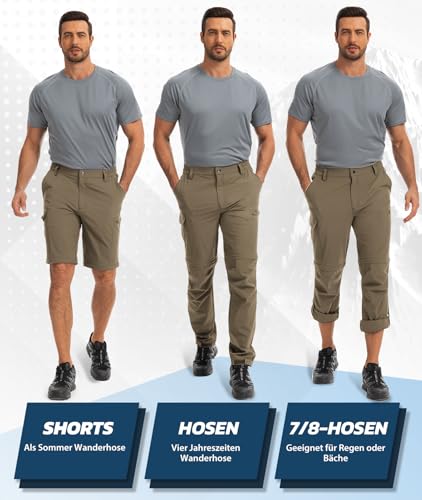 Hiauspor Wanderhose-Herren-Zip-Off-Outdoorhose-Sommer-Leicht-Trekkinghose-Atmungsaktiv-Schnell-Trockend-Funktionshose-Softshellhose-mit-5-Tiefe-Taschen (M, Khaki)