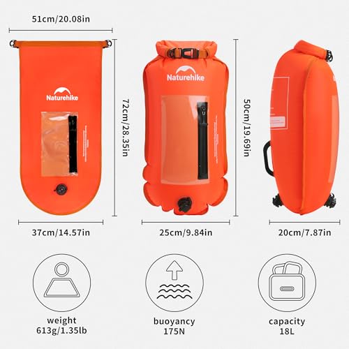 Image of Naturehike 18L Waterproof Dry bags-Roll Top Waterproof Swimming Buoy with Waterproof Phone Compartment, Outdoor Bags Keep Gear Dry for Hiking, Kayaking, Camping, Swimming, Boating（Orange）