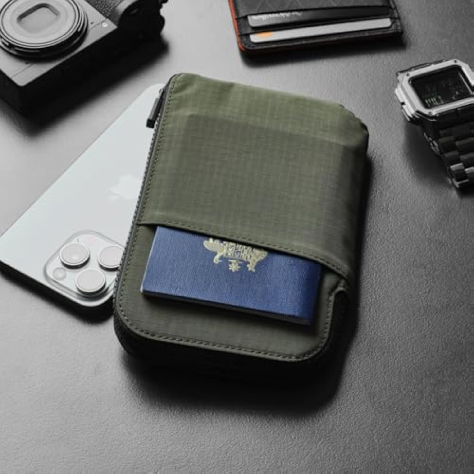 Green Zip Travel Wallet, Efficient Travel Accessories Organizer