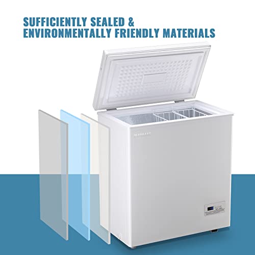 Demuller Chest Freezer With Electronic Control 41℉ To -31℉, Deep Freezer Freestanding Freezers With 2 Removable Stainless Steel Basket, Mini Freezer Top Open Door Compact Freezer 5.0Cu.ft, White #TOP4