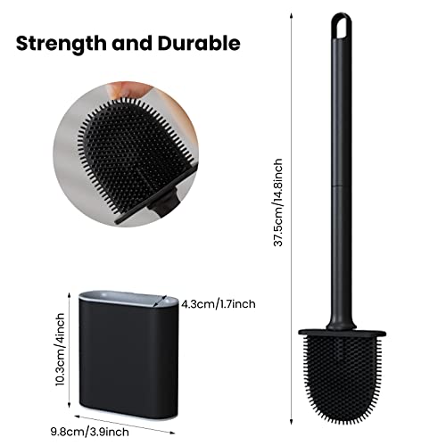 Silicone Flex Toilet Brush and Holder Set, Wall Mounted, Deep Cleaning (Black) - Image 4