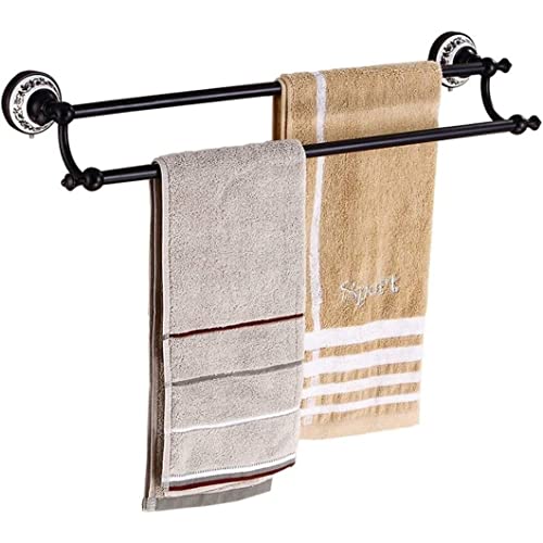 Porte-serviettes noir double barre en cuivre pour mur de salle de bain