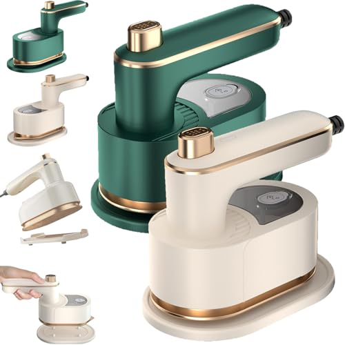 Ailsion Steam Iron, Ailsion Clothes Steamer, Travel Steamer for Clothes Portable Mini, Portable Steam Irons with Anti-Scald Base, 2 in 1 Mini Travels for Travel and Home (Beige+Green)