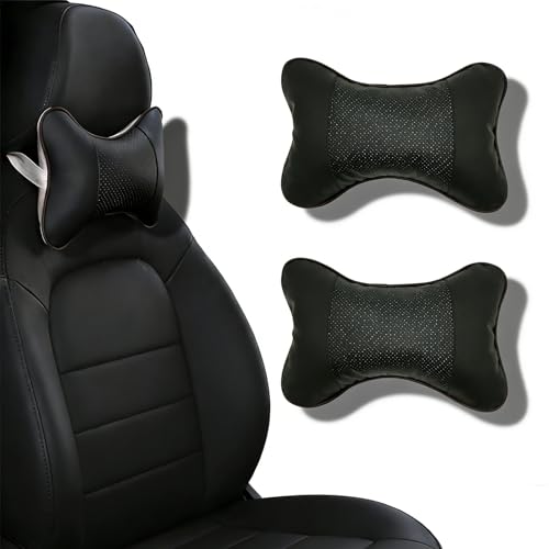 2 Pièces Oreiller Siège Voiture, Voiture Appuie-tête, Oreillers de Cou, PU Oreiller de Voyage en Cuir, pour Appui-tête de Siège de Voiture(Noir)