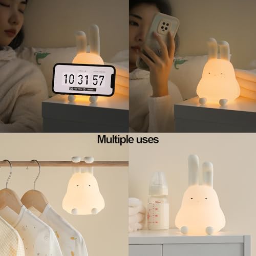 Image of Cute Bunny Lamp, Kawaii LED Desk Decor Nightlight with Phone Stand Feature, Super Squishy Silicone Portable Light with Timer, Xmas Birthday Ideal Gifts for Baby Kid Adult