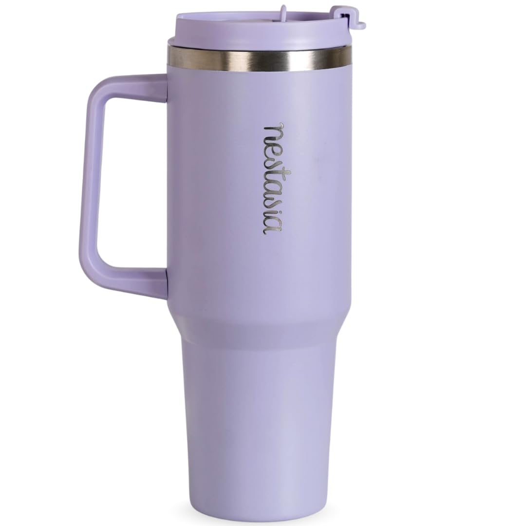 Nestasia GripSip40 Tumbler with Straw & Side Handle 1.2L | Insulated Stainless Steel Sipper Water Bottle for Adults with Dual Flip Opening Sip-Swig Leakproof Lid for Office & Gym (Periwinkle)