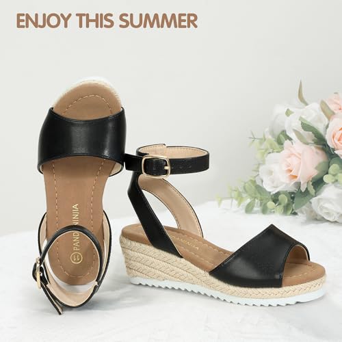 Image of PANDANINJIA Girls Wedge Sandals Espadrilles Platform Heels for Girls Dress Shoes Ankle Strap Little Big Kids Sandals Summer Shoes