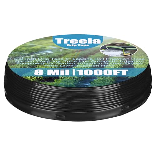 Treela 1000ft 5/8 Inch Drip Tape 6' Spacing Roll 8 Mil Irrigation Hose Garden Watering Tube Line...