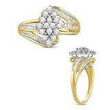 Jewelili 10K Yellow Gold 1/2 CTTW Natural White Round and Baguette Diamond Cluster Ring for Women | Classic Jewelry with Gift Box | Timeless Fashion Jewelry Gift for Her | Size 6