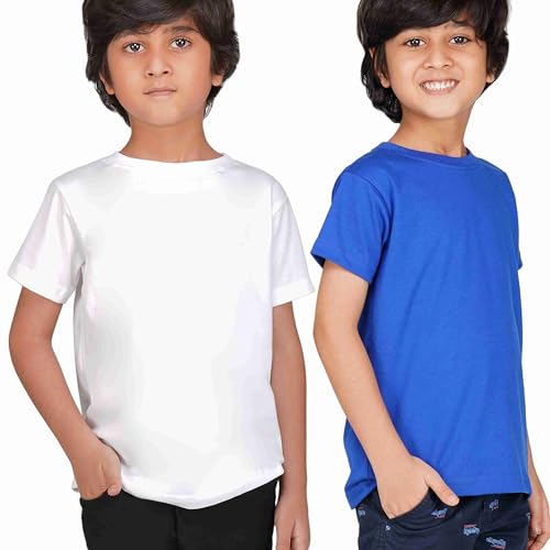 Image of Kids Round Neck T-Shirt Half Sleeves 100% Cotton Rich Soft Comfortable Fit Stylish Plain Color White+1 Combo Original Brand Tshirt for Boys