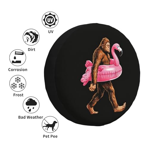 Image of Spare Tire Cover with Bigfoot Flamingo Pattern Wheel Protectors Weatherproof Wheel Covers Universal Fit for SUV Truck Rv Travel Camper Trailers Accessories 17inch