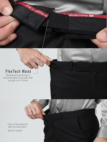 Image of Mc Henry Men's Solid Techno Flex 2-inch Waist Expandable Premium Luxurious Wrinkle Free Slim Fit Trousers