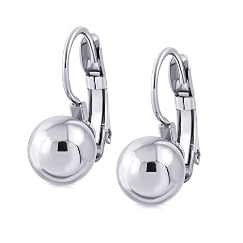 555Jewelry Womens Stainless Steel Bead Ball Round Shape Dangle Drop High Polish Minimal Minimalist Classic Fashion Jewelries Accessories Leverback Hoop Earrings Pair, Silver #TOP19