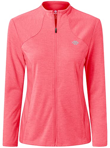 MoFiz Chaqueta Deportiva Mujer Sudadera Ligera de Manga Larga Transpirable con Cremallera Completa Cuello Redondo sin Capucha Camiseta de Running Fitness Yoga Naranja S