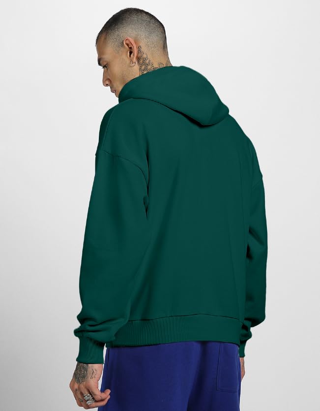 Image of Veirdo Fleece Oversized Baggy Fit Hooded Sweatshirt Drop Shoulder Typographic Logo Printed Full Sleeve Hoodie for Men (Avaiable in Colors: Copper Tan, Rust & Red)