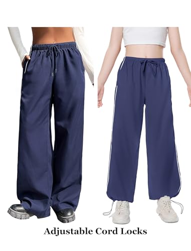 Image of EXARUS Girls Parachute Pants Cargo Hip Hop Wide Leg Baggy Y2K Teen