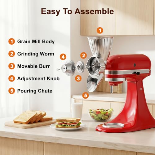 Image of FOCOLLK Grain Mill Attachment for KitchenAid, 9 Levels Flour Mill Grinder