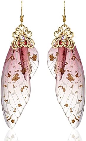 BELLA-Bee Butterfly Wing Drop Dangle Earrings Gold Plated Crystal Rhinestone for women girls wedding Jewelry (Rose red)