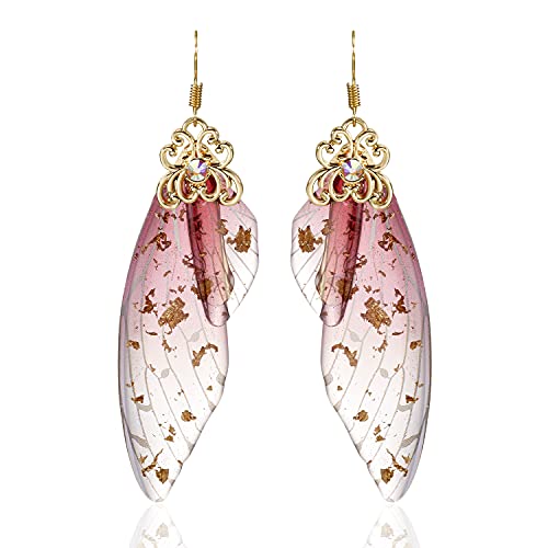 Bella-Bee Butterfly Wing Drop Dangle Earrings Gold Plated Crystal Rhinestone For Women Girls Wedding Jewelry (Rose Red) #TOP2
