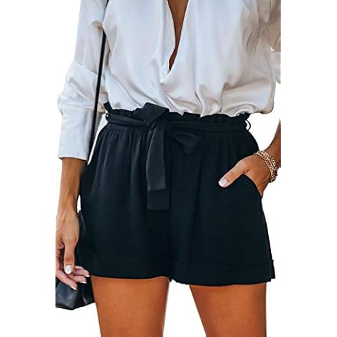 SESERAGI Short Airy Shorts Ladies Bow Summer Cotton Linen Pants Short Paperbag High Waist Shorts Kawaii Clothing Black S Cover