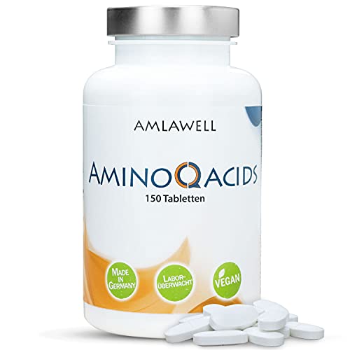 Amlawell Amino Acids Complex - 150 Tabletten - 100 % Vegan - Alle 8 essentiellen Aminosäuren mit Vitamin B6, B12 und Folsäure in einer Tablette Cover