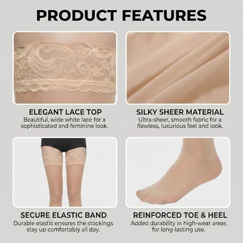 Image of Kraptick Women's Thigh High Stocking with Lace Top Soft & Stretchable Nylon Stockings Non-Slip Hold-Up Stockings for Regular Use & Comfort Fit-1