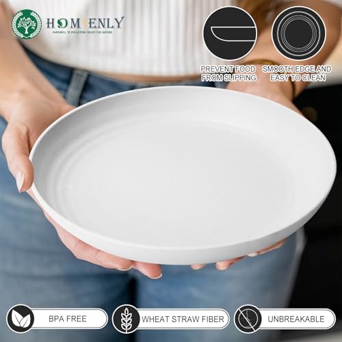 Image of Homienly Deep Dinner Plates, Wheat Straw Plates 10 inch Set of 8, Unbreakable Plates for Kitchen, Kids, Lightweight Microwave and Dishwasher Safe Camping Plate Set for Salad, Dinner, Fruit - White