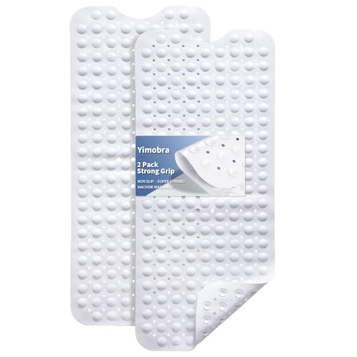 Yimobra 2-Pack Shower Mat Bathtub Mat Non Slip 40 x 16, Bath Mat for Tub Floor with Big Suction Cups and Drain Holes, Machine Washable Shower Mats for Inside Shower, Phthalate Latex Free, White