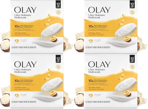 Image of Olay Beauty Bar, Ultra Moisture,10x More Moisturizers, Nourishing Conditioners, Smooth & Gentle on Skin, Vitamin B3 Complex, For All Skin Types, Shea Butter Scent, 3.17 oz, (Pack of 48)