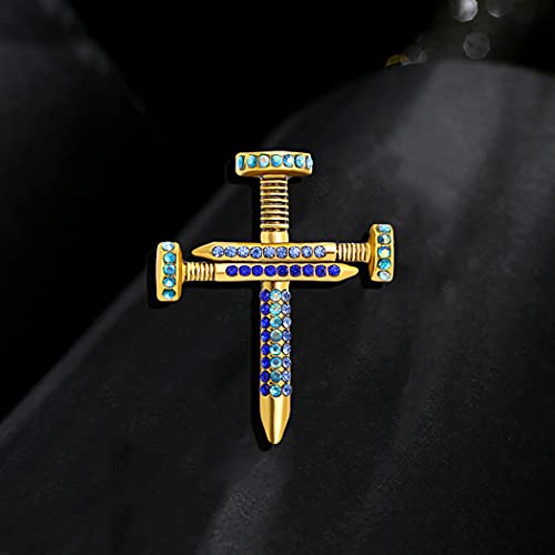 Image of Premium Colorful Crystal Cross Nail Brooch Enamel Rhinestone Screw Cross Brooch Handmade Lapel Pin Trendy Badge Clothes Hat Bag Decoration Accessories for Men and Women