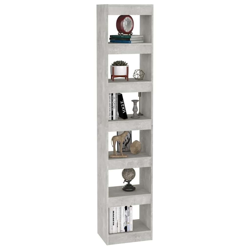Libreria grigio cemento, 40 x 30 x 198 cm, in legno, divisorio e scaffale con molto spazio, sistema di scaffale aperto per soggiorno, ufficio, studio