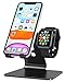 Produktbild OMOTON iWatch Ständer, 2 in 1 Apple Watch Ständer Desktop Halterung Kompatibel mit Alle Handys und Apple Watch Serie SE/6/5/4/3/2/1, Tisch Halter Aluminium für iPhone SE/12/11/Pro Max/Pro, Schwarz