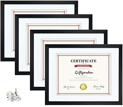 Giftgarden Black 8.5 x 11 Picture Frame with Mat, 10x13 Frame Matted to 8.5x11 Award Certificate Document Photo with Tempered Glass Front, Wall or Tabletop, Set of 4