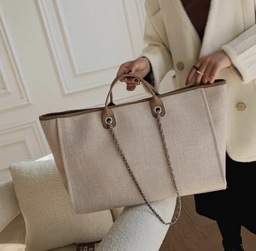 Women's Canvas Totes Chain Handbag Shoulder Crossbody Armpit Bag Beach Vacation Large Capacit Versatile Hobo Top Handle3